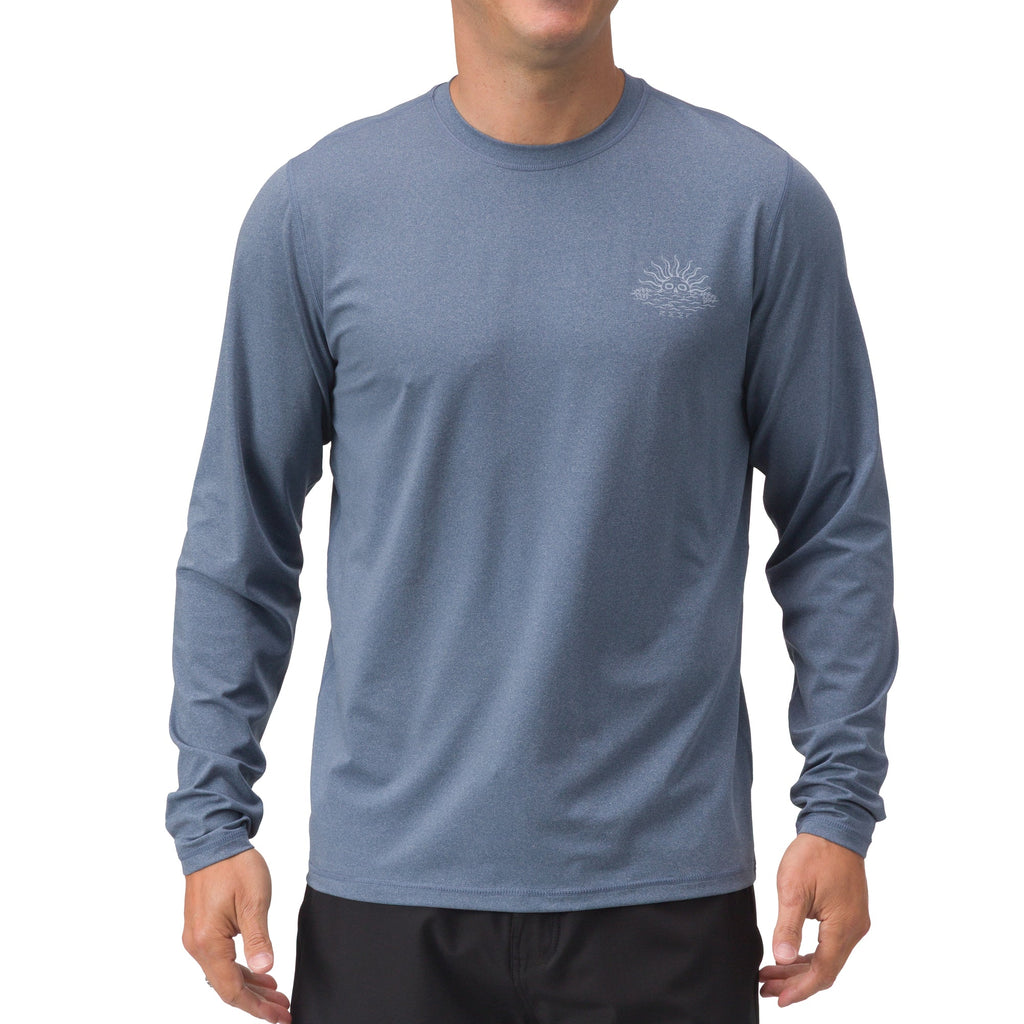 Men wearing blue Set In Performance Shirt front view, lightweight fabric designed for beach and active lifestyles comfort
