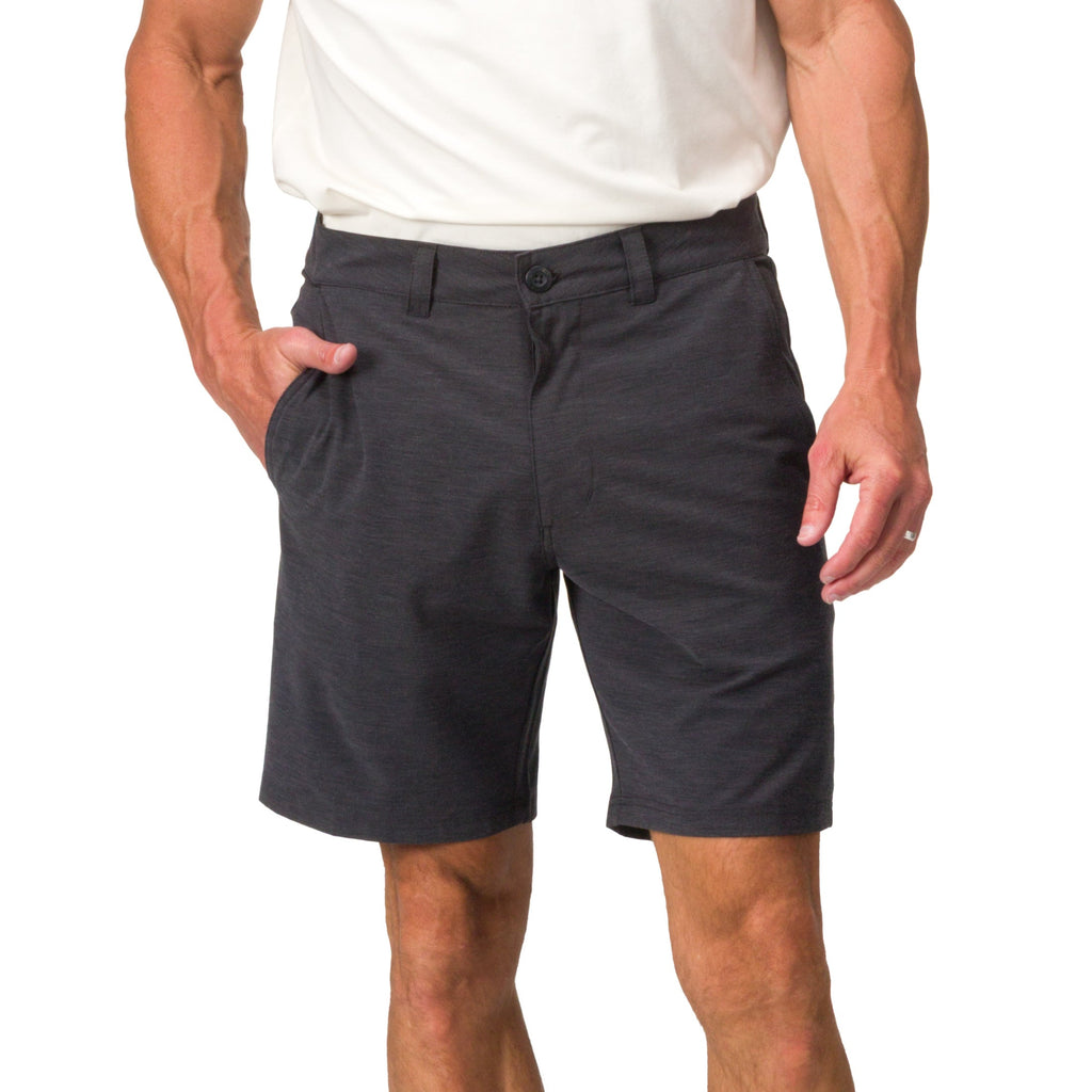 Front view of men's Destro Hybrid Short in dark color for beach and everyday comfort apparel