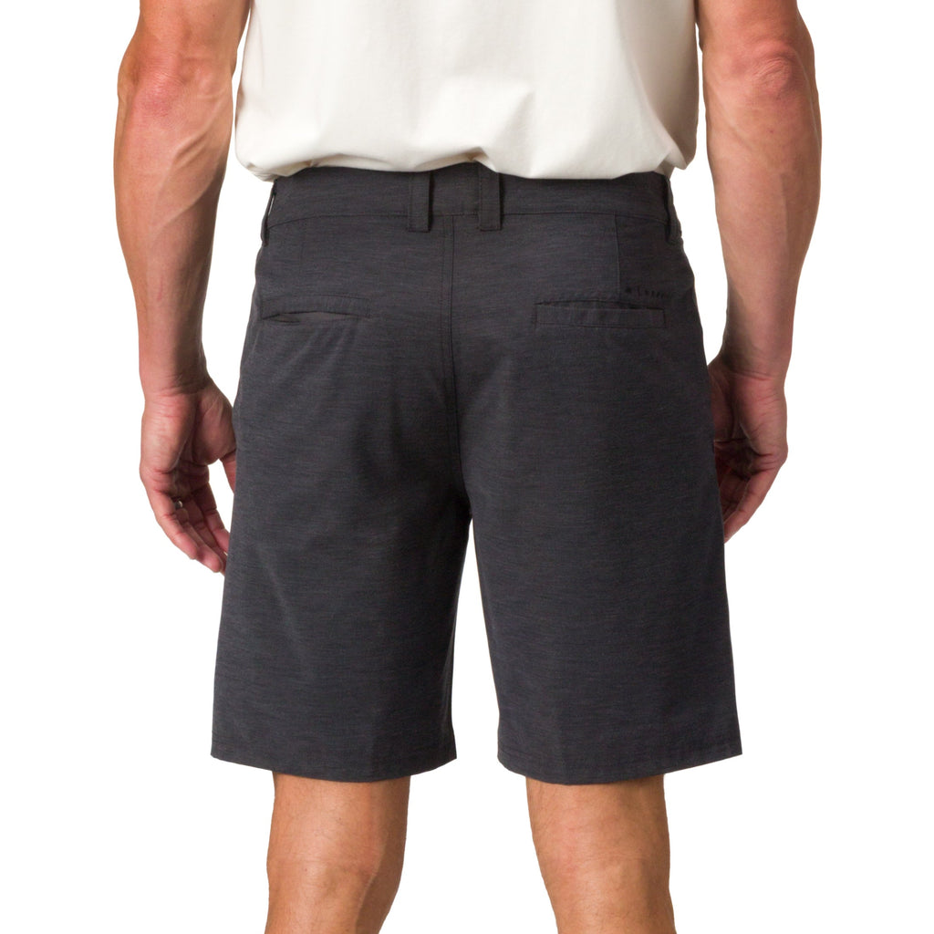 Rear view of men’s Destro Hybrid Short in dark fabric, beach-inspired comfort and durable design for active lifestyles.
