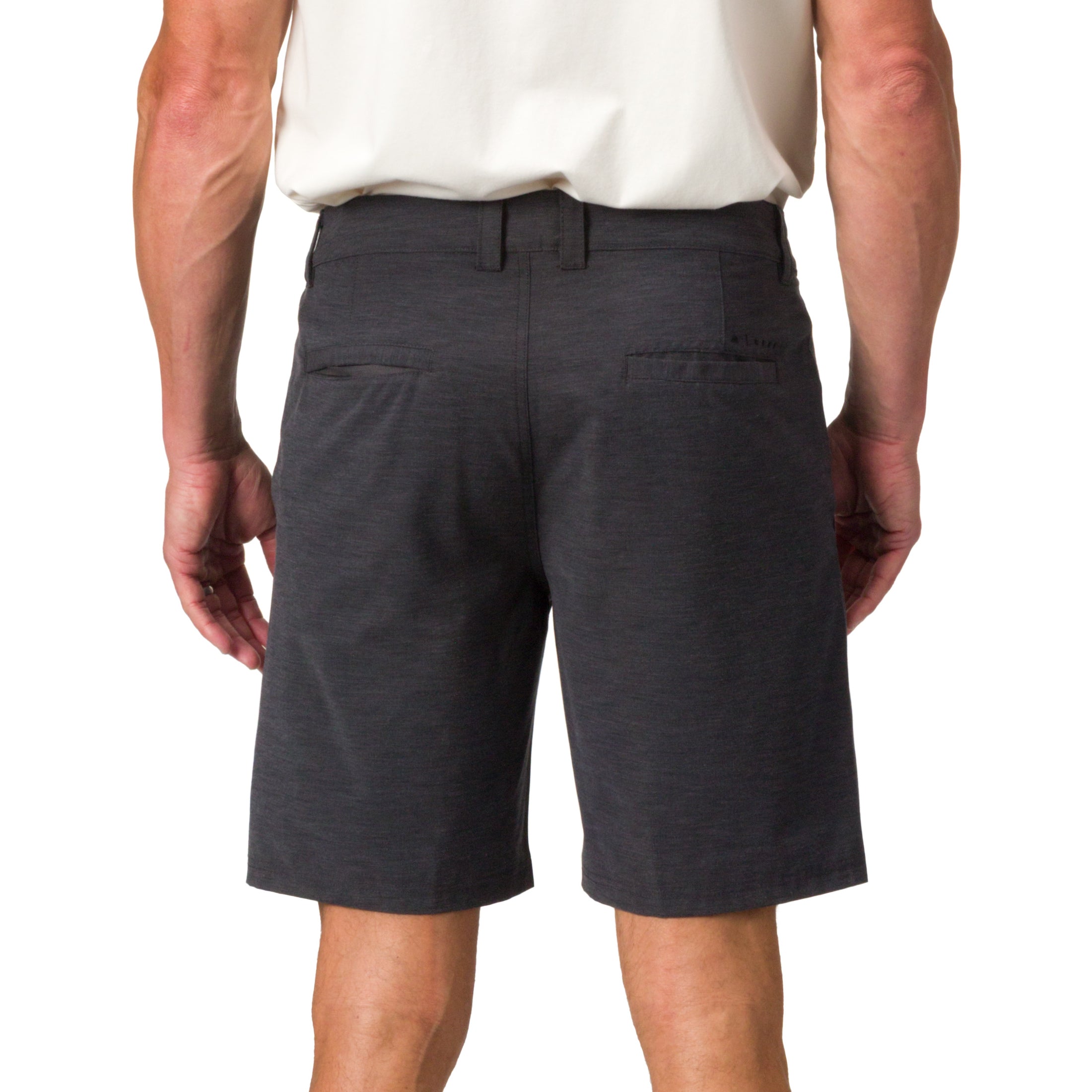Rear view of men’s Destro Hybrid Short in dark fabric, beach-inspired comfort and durable design for active lifestyles.