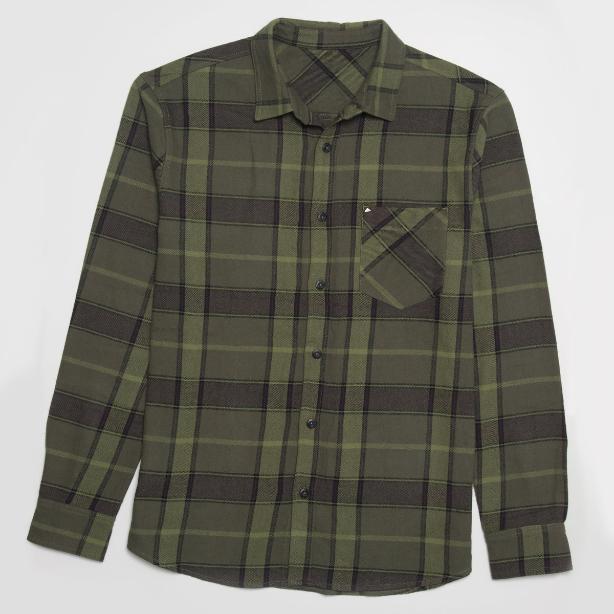 Anders Long Sleeve Woven Shirt in green plaid, front view, designed for comfort and beach-inspired style.