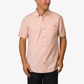 Men's Collins Ss Woven Shirt in light pink, front view, pocket detail, beach-inspired casual apparel for adults.