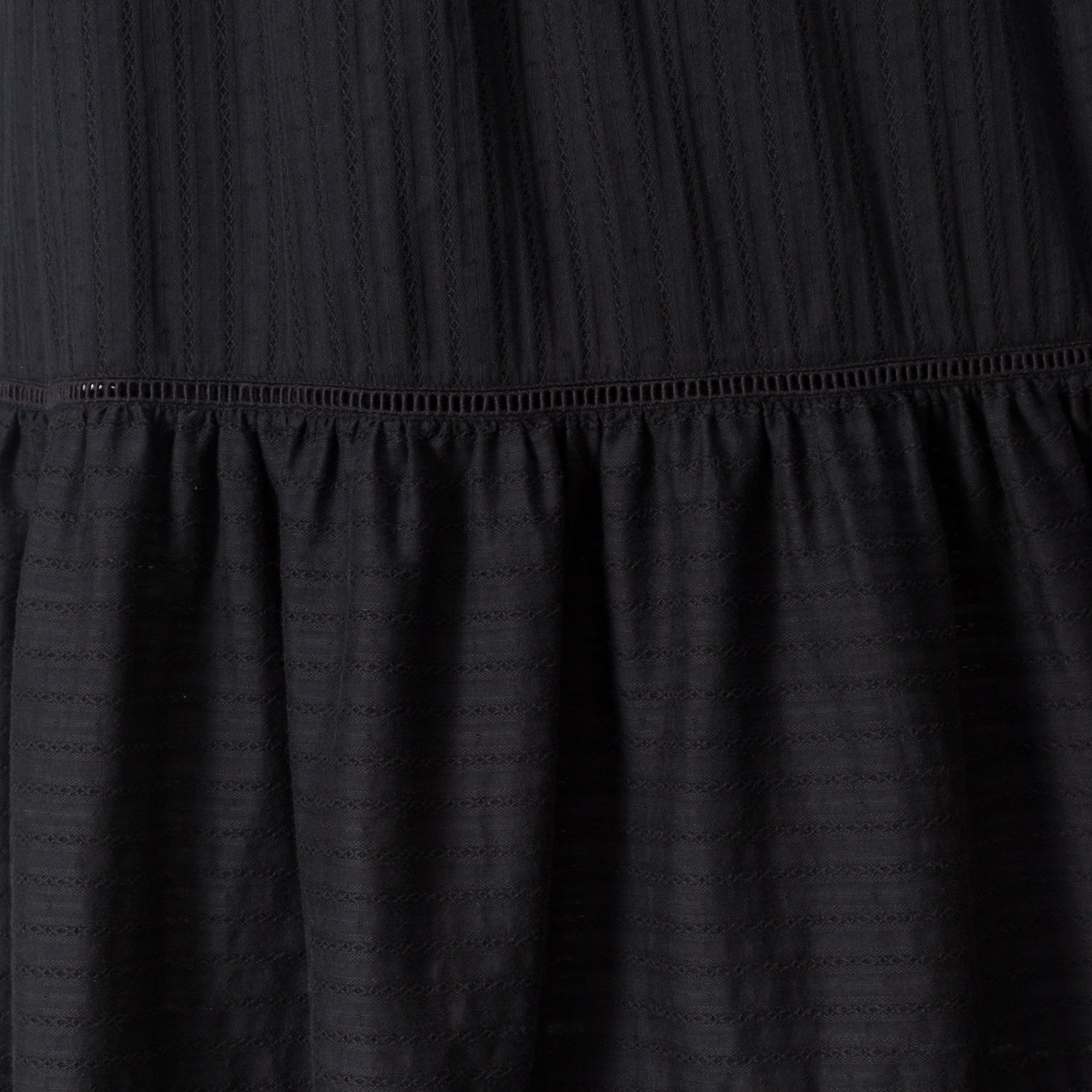 Close-up of textured black cotton fabric detail on Yuni Maxi Dress from StoreRank.ai All Products collection.
