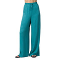 Front view of Ollie Pant in teal blue, women's beach-inspired comfortable apparel with relaxed wide-leg fit.