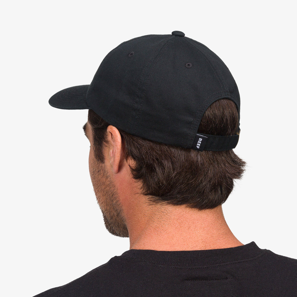 Schotts Twill Hat shown from rear with adjustable strap, surf-inspired comfort for everyday beachwear.