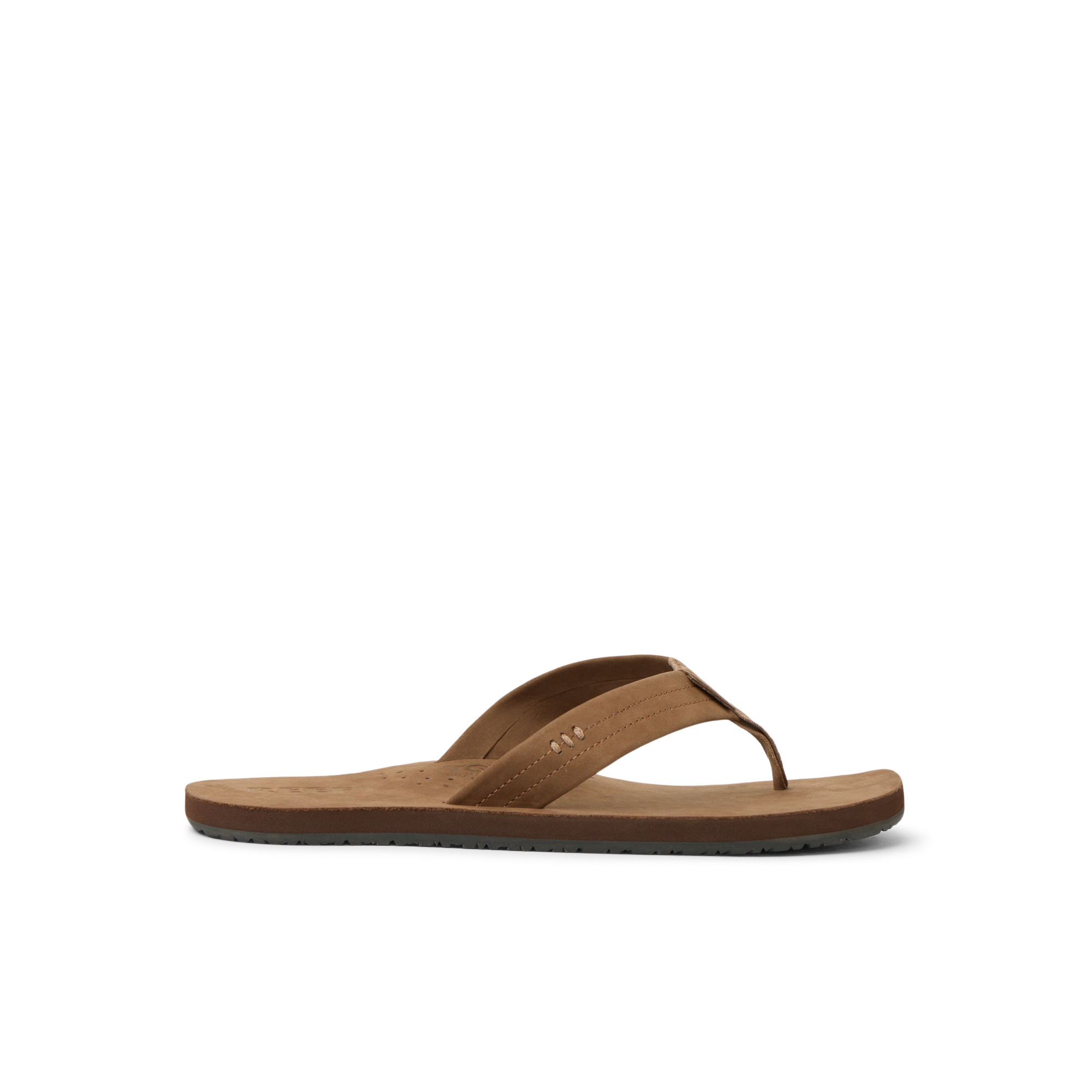 Reef Draftsmen brown men's sandal facing left with soft-rebound cushioning and anatomical arch support for beach comfort.