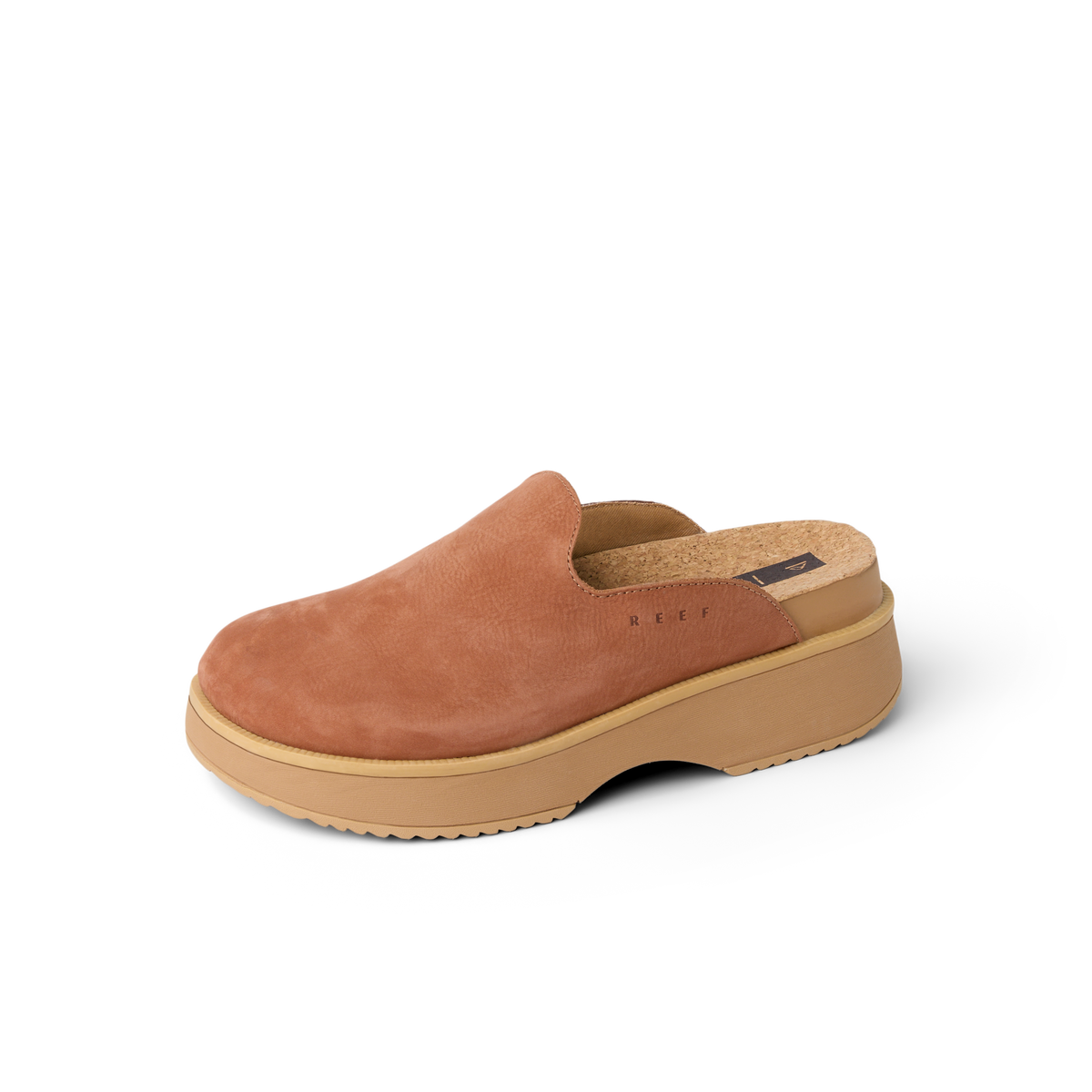 Vista Skye women's caramel slip-on shoe facing right with cushioned sole and anatomical arch support for comfort.