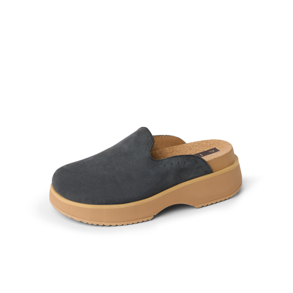 Vista Skye left-facing charcoal slip-on shoe for women with anatomical arch support and soft cushioning designed for beach comfort.