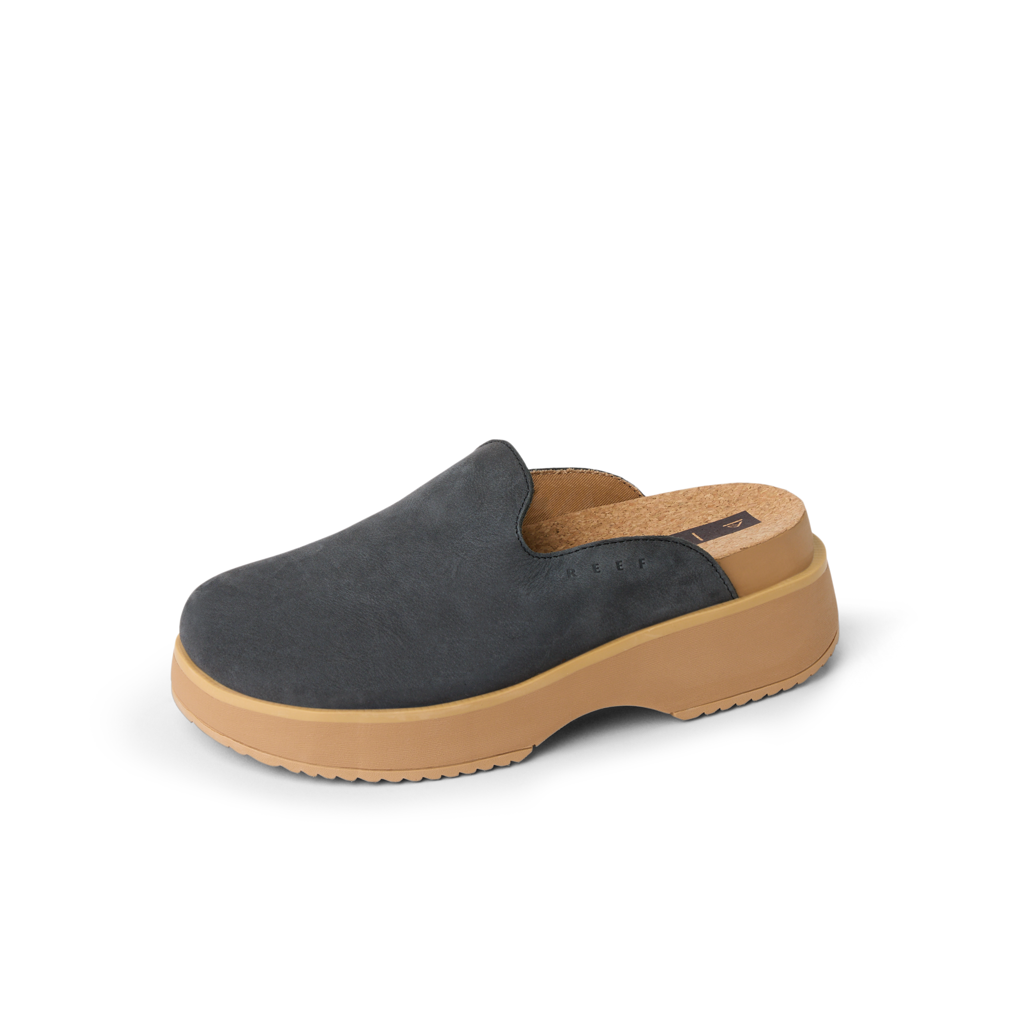 Vista Skye left-facing charcoal slip-on shoe for women with anatomical arch support and soft cushioning designed for beach comfort.
