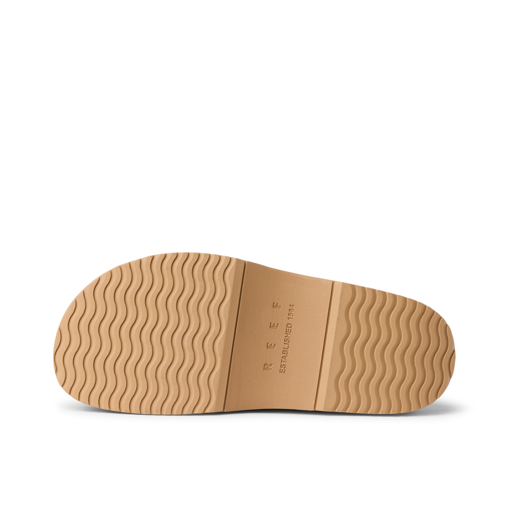 Vista Skye women's sandal showing the sole facing up with wave-pattern grip, highlighting durable, water-friendly materials.