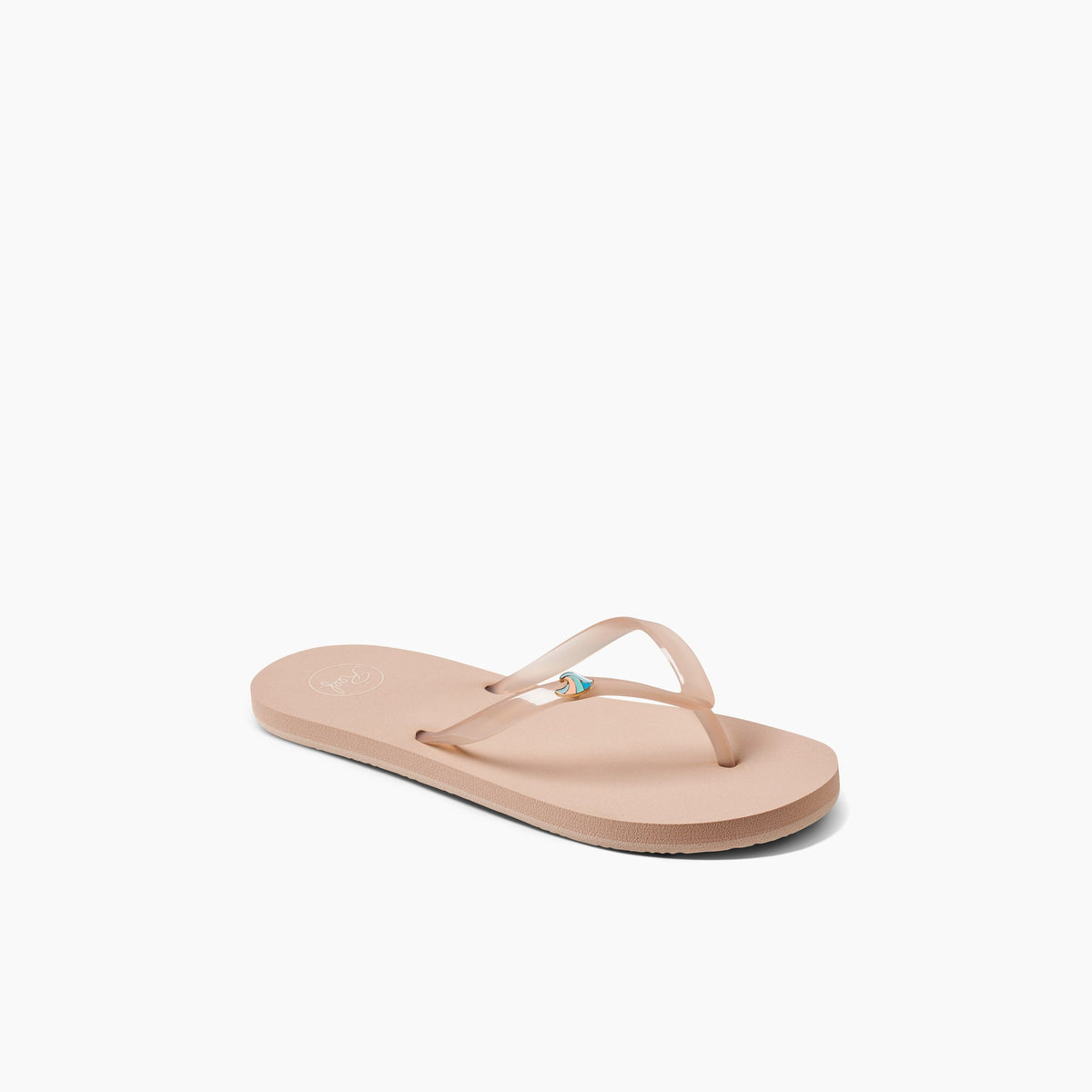 Kids Charming beige flip flop sandal for girls, right side view, featuring soft cushioning and arch support for comfort.