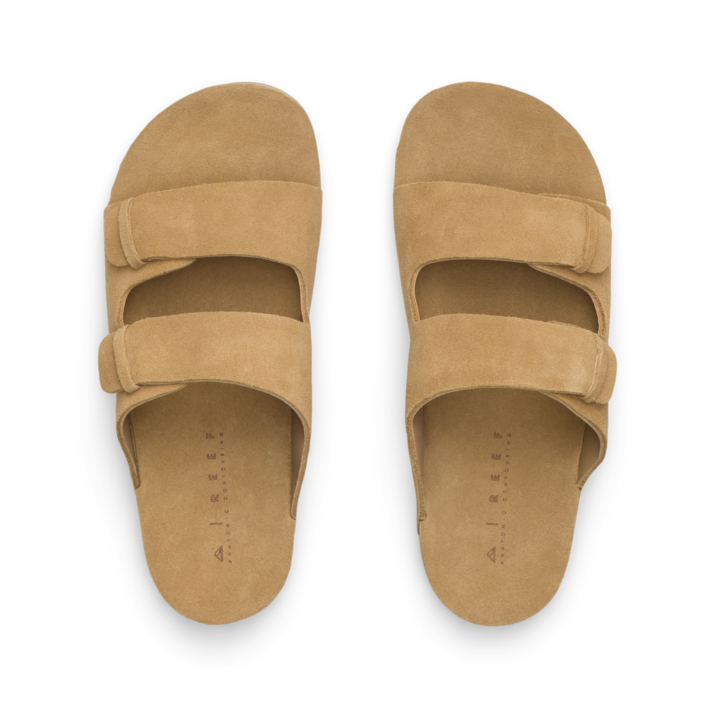 Ojai Two Bar sandals top view facing up, featuring soft-rebound cushioning and anatomical arch support for comfort.