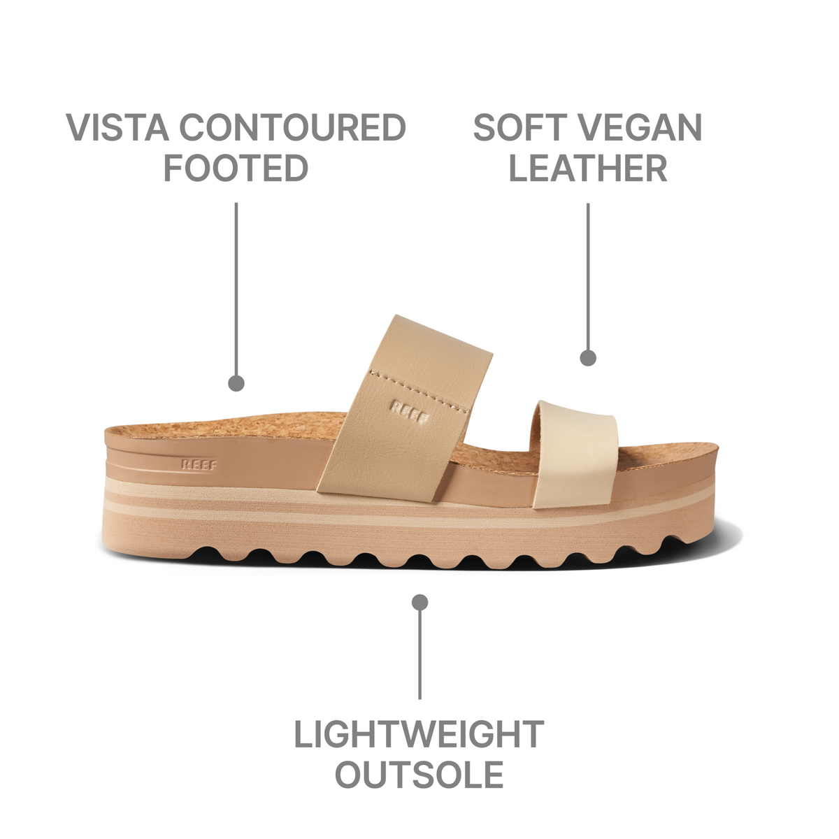 Cushion Vista Hi right-facing women's sandal with soft vegan leather, contoured footbed, and lightweight outsole for all-day comfort.