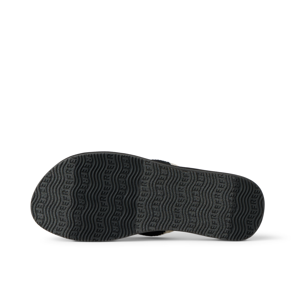 Baja Maria women's black vintage sandal sole facing up, showing durable, water-friendly tread with arch support.