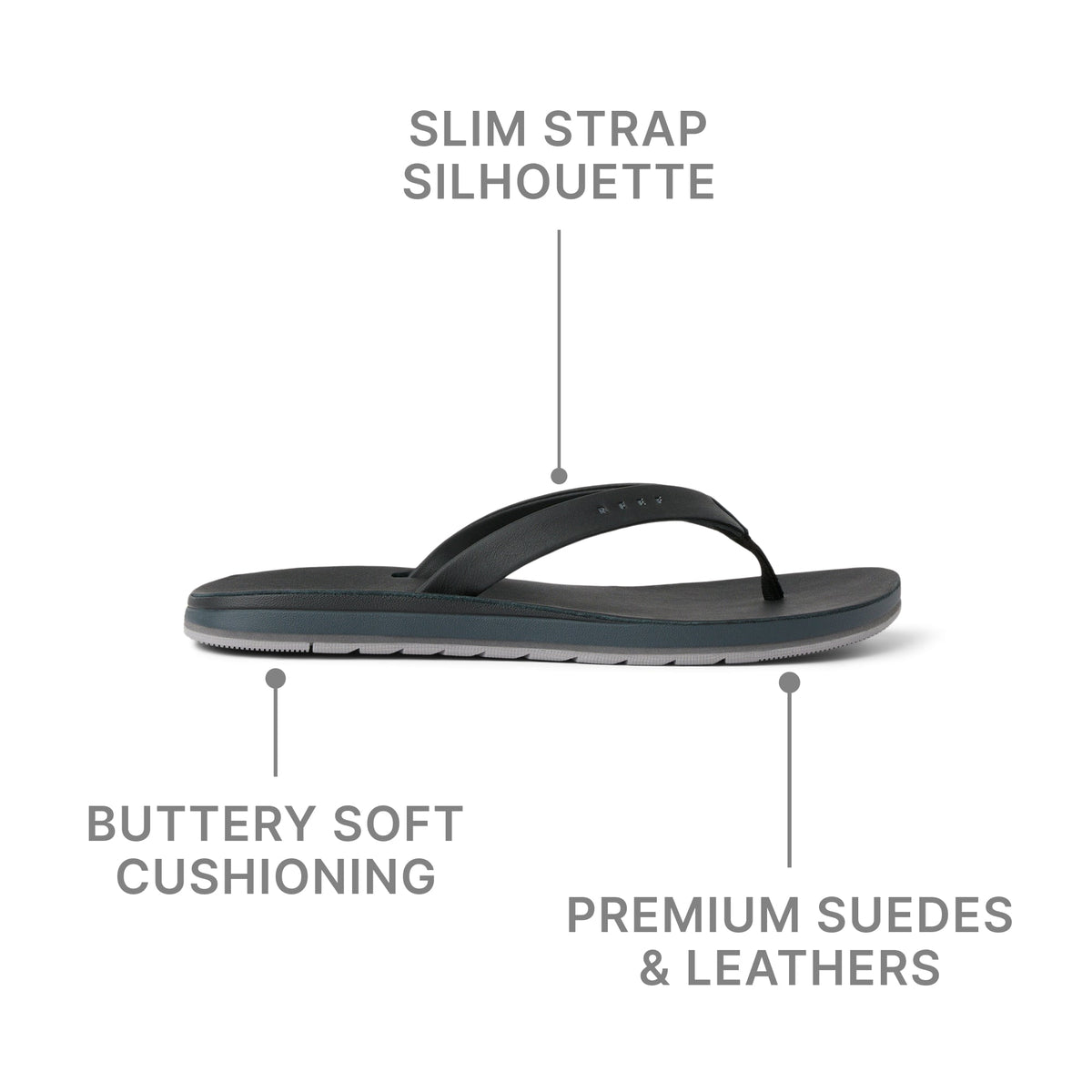 Side view of Ojai Classic Slim sandal for women, featuring slim strap silhouette, soft cushioning, and premium suede leather materials.