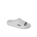 Kids Rio Slide in light grey facing right, close-up of front and side, breathable, water-friendly, cushioned slides for kids.