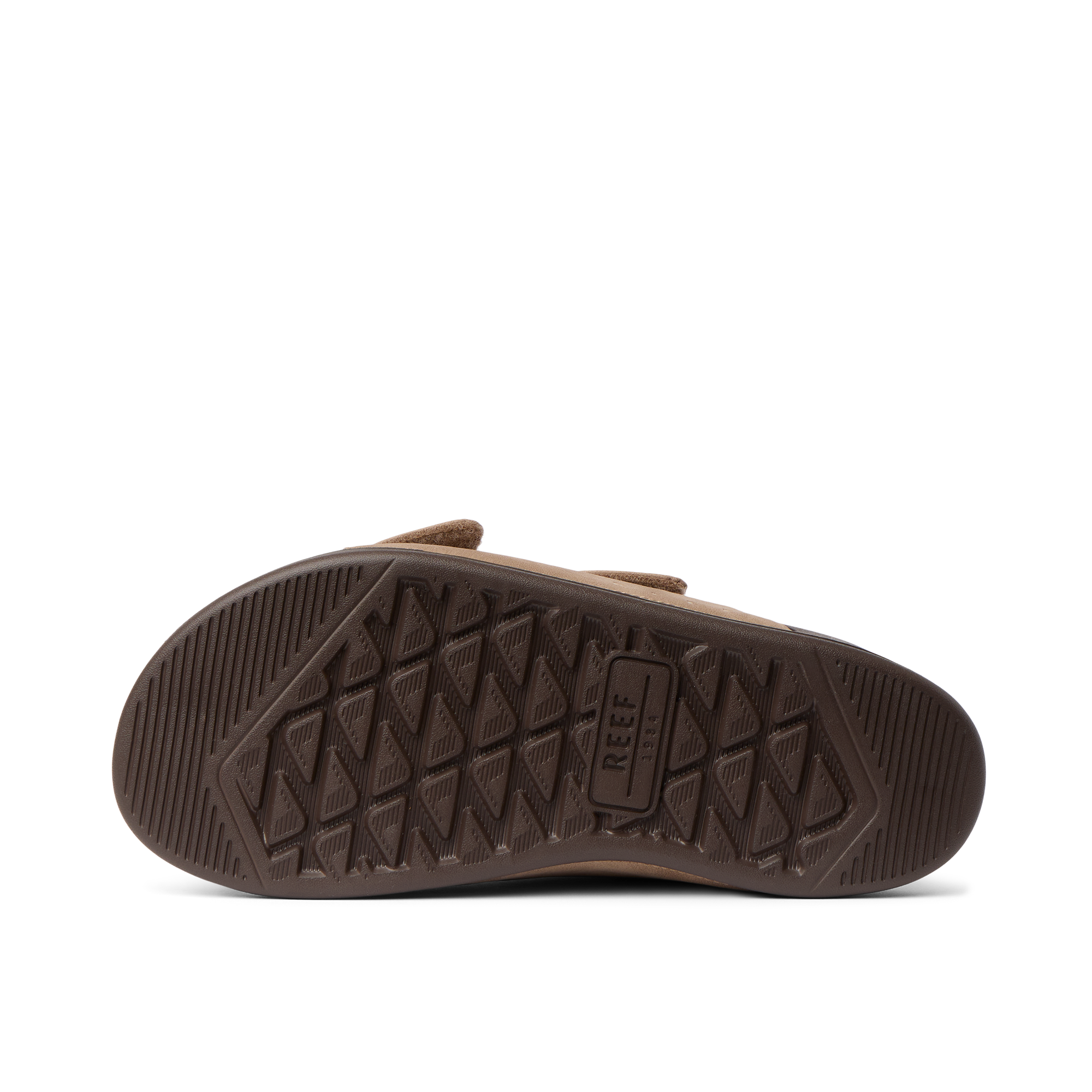 Bottom view of the Phantom Tradewind sandal facing up, showing durable rubber outsole with REEF branding.