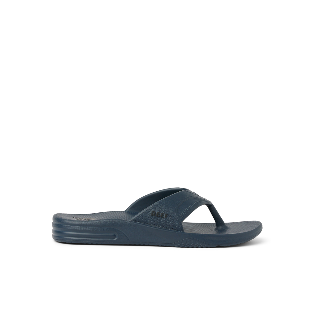 Fanning H2O men's navy blue flip flop facing right, featuring water-friendly materials and anatomical arch support.