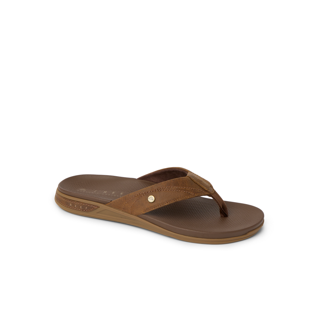 Phantom Lux men's right-facing brown sandal with soft-rebound cushioning and anatomical arch support for beach comfort.