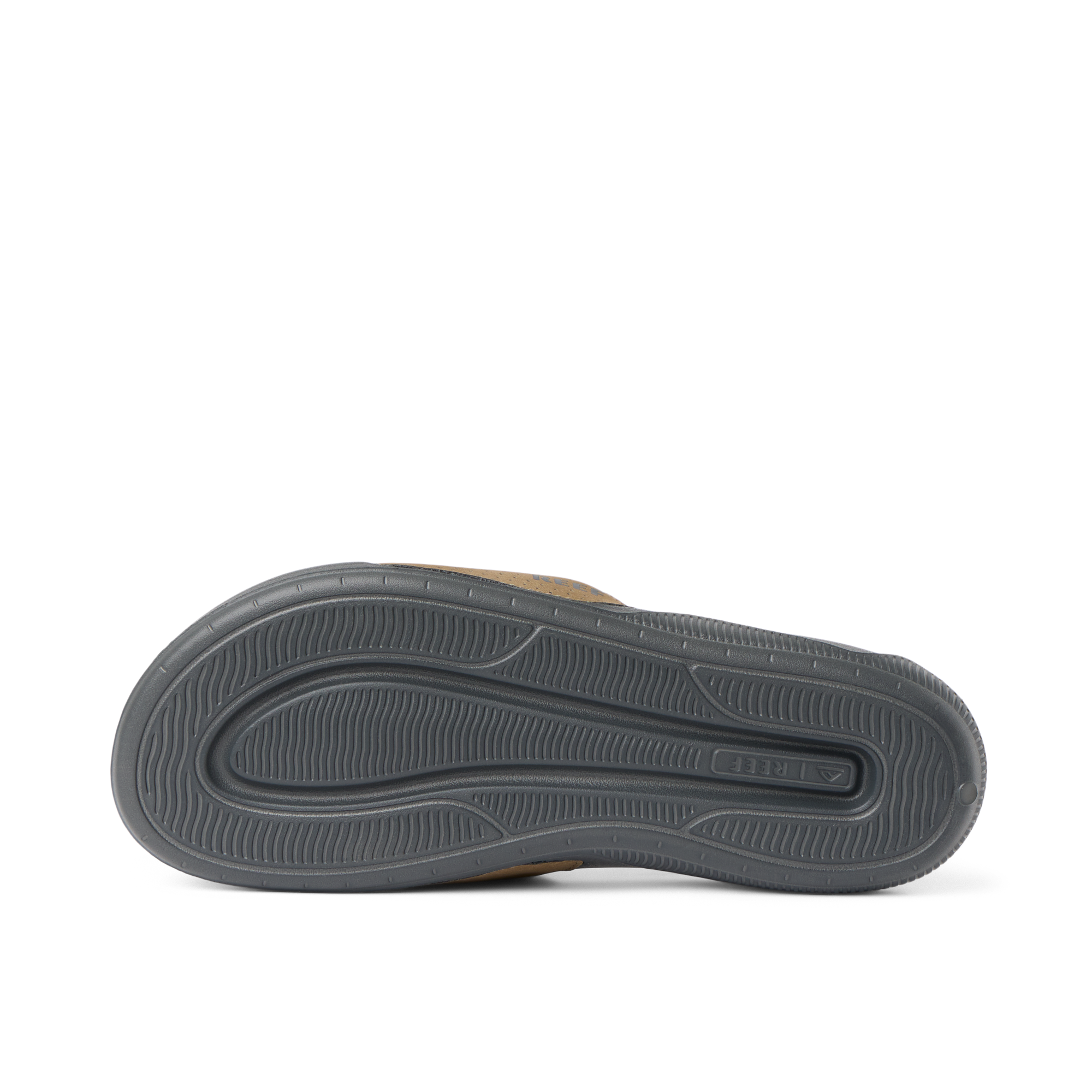 Tailslide men's sandal sole facing up, showing durable, water-friendly outsole with anatomical arch support and cushioning.