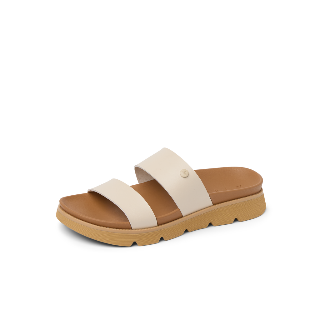 Vista Luxe Thea women’s sandal facing left, close-up of soft-rebound cushioned footbed and dual straps for all-day comfort.