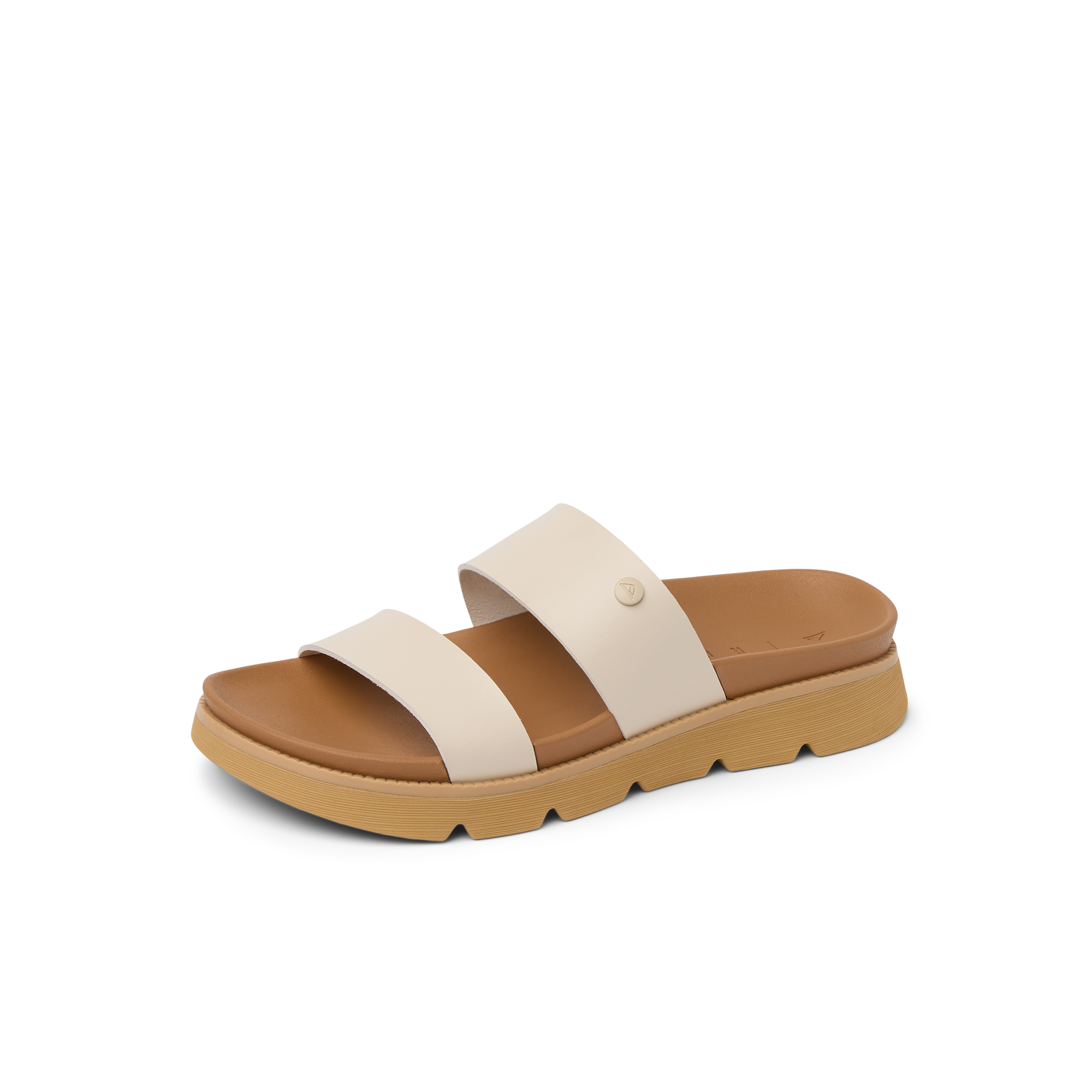 Vista Luxe Thea women’s sandal facing left, close-up of soft-rebound cushioned footbed and dual straps for all-day comfort.
