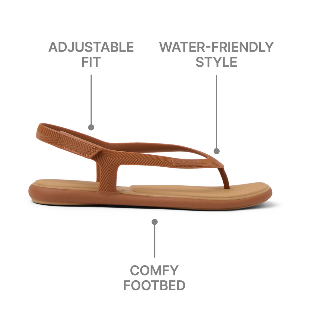 Water Willow Maya sandal facing right showing adjustable fit, water-friendly style, and comfy footbed in brown tone.