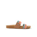 Cushion Vista sandal facing left showing side profile with cushioned arch support and multicolor woven straps for comfort.