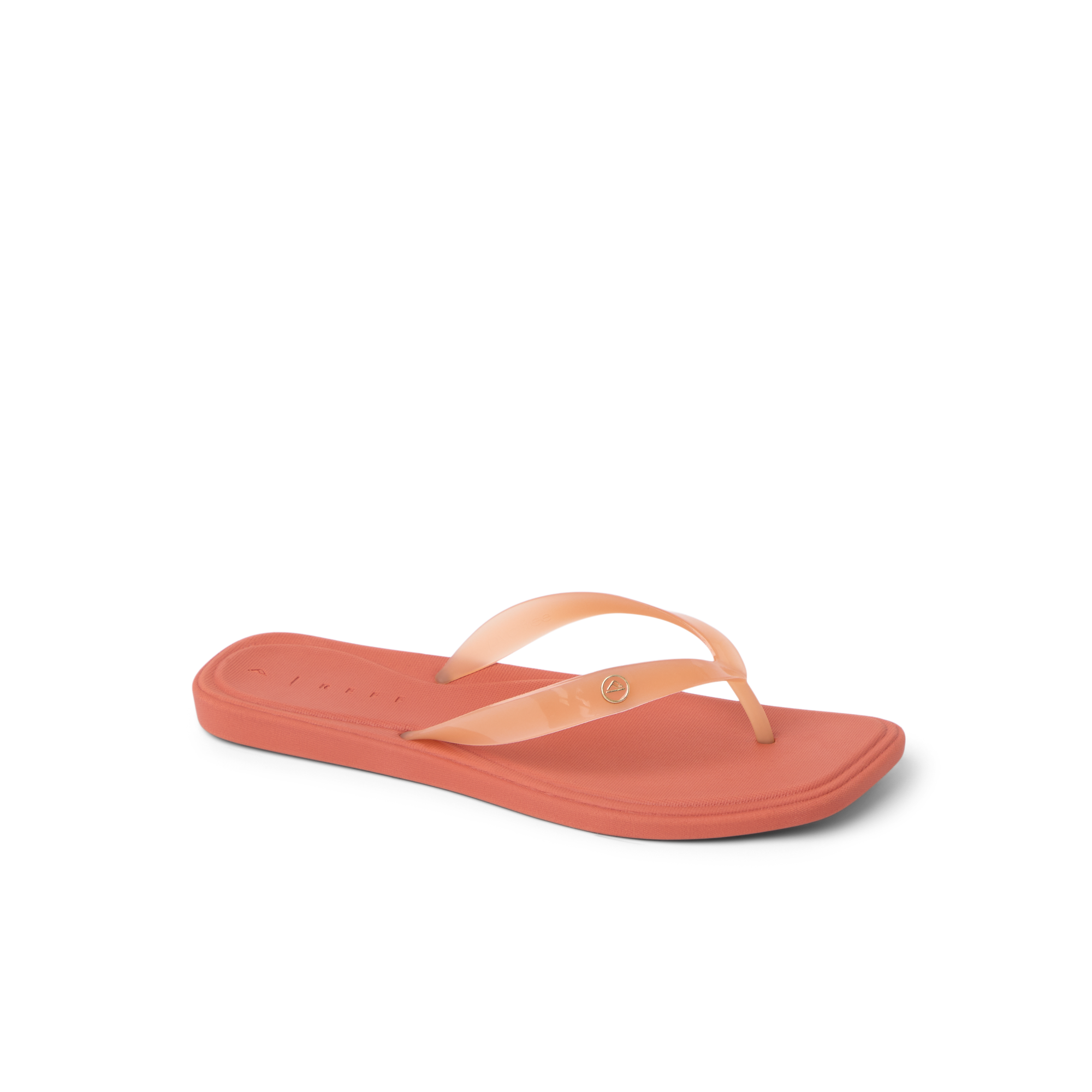 Solaye women's coral sandal facing right, with cushioned footbed and water-friendly straps for beach comfort