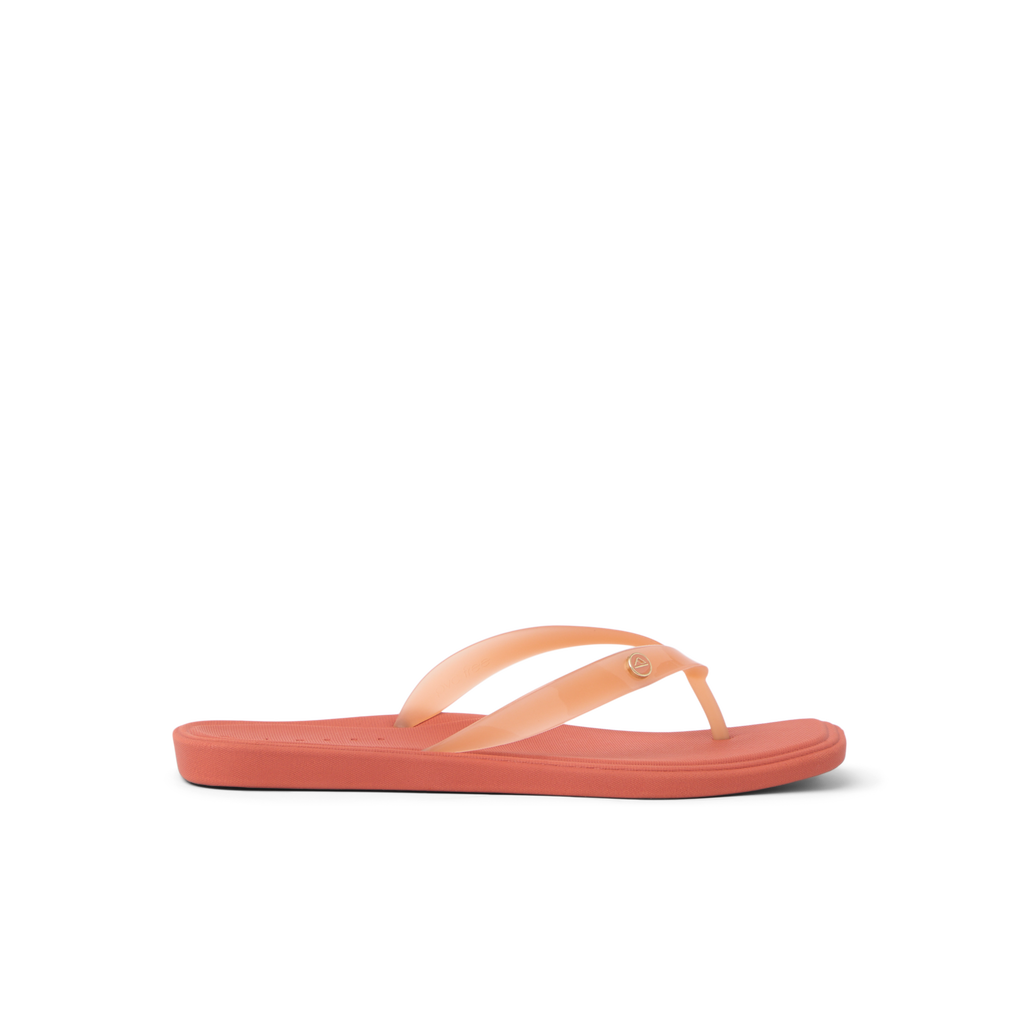 Solaye women's coral sandal facing right, surf-inspired with comfort cushioning and anatomical arch support