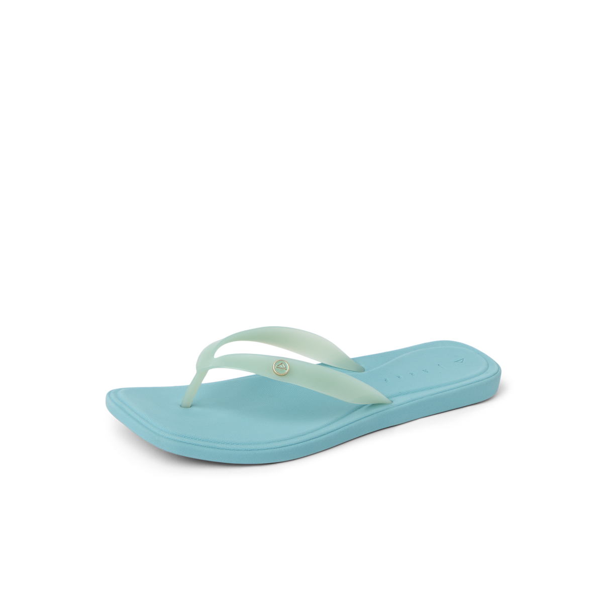 Solaye women's aqua blue flip flop sandal facing right, featuring comfort cushioning and arch support.