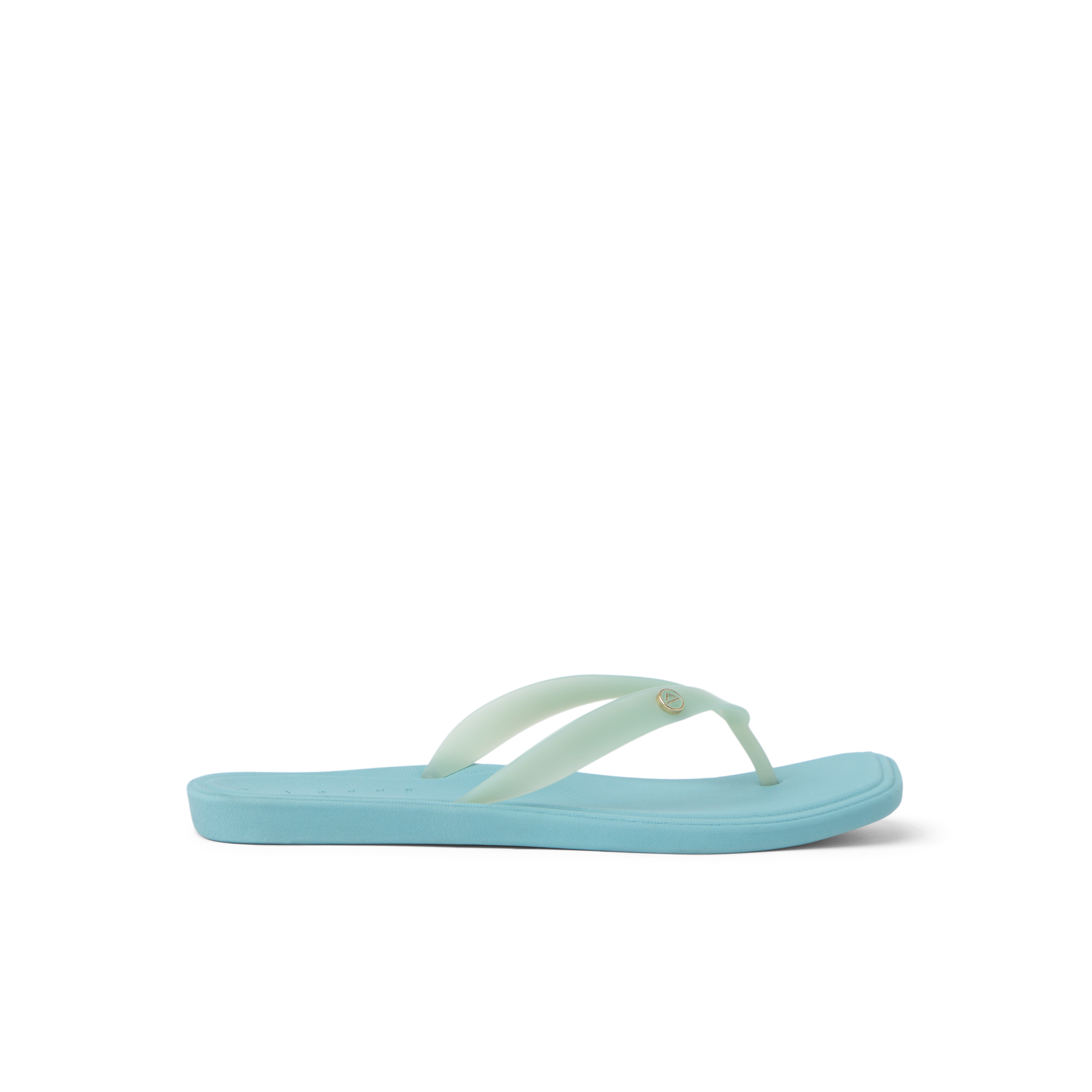 Solaye women's sandal in mint teal facing right, featuring anatomical arch support and soft cushioning for beach comfort.