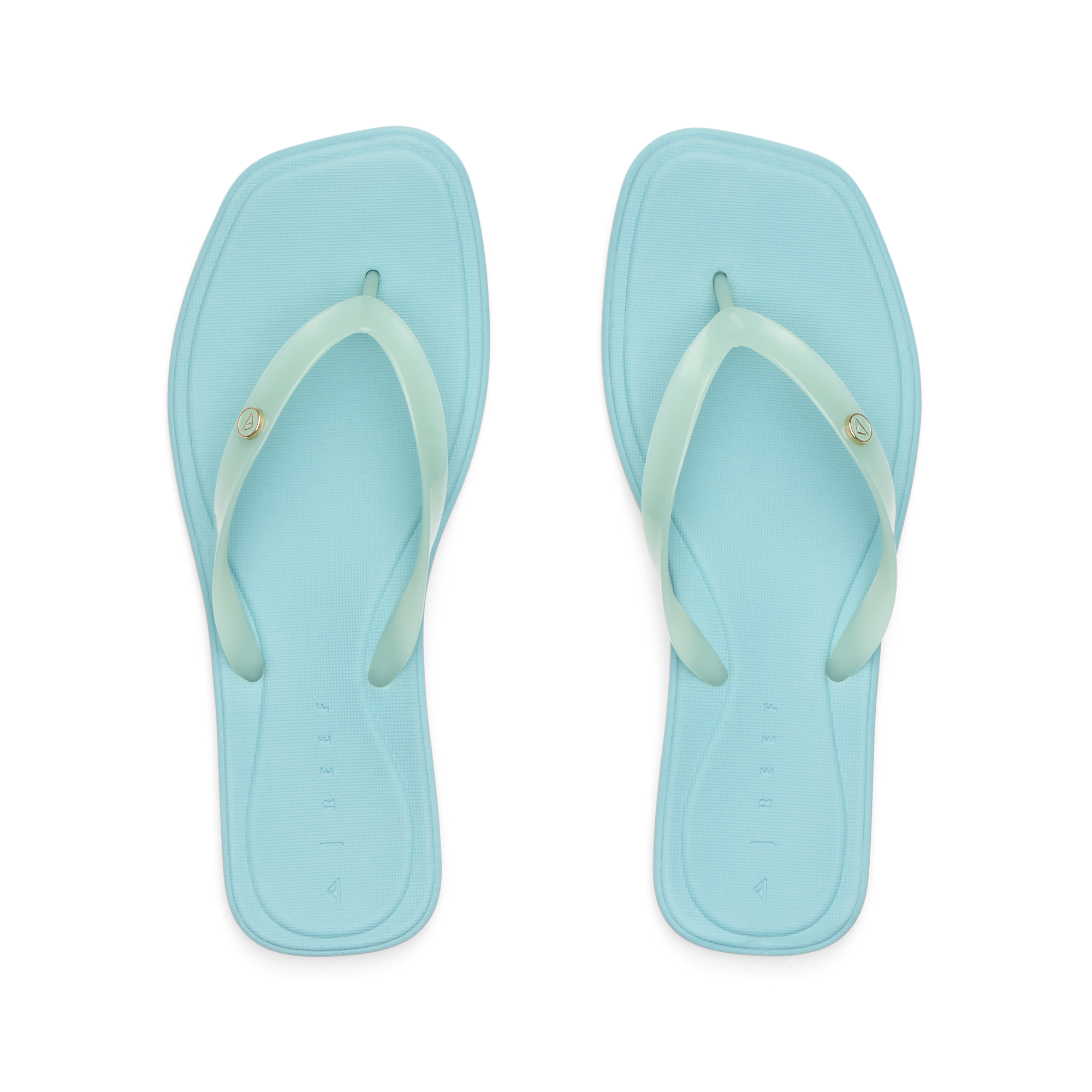 Solaye women's mint teal flip flops top view, beach-inspired comfort with anatomical arch support and soft cushioning.