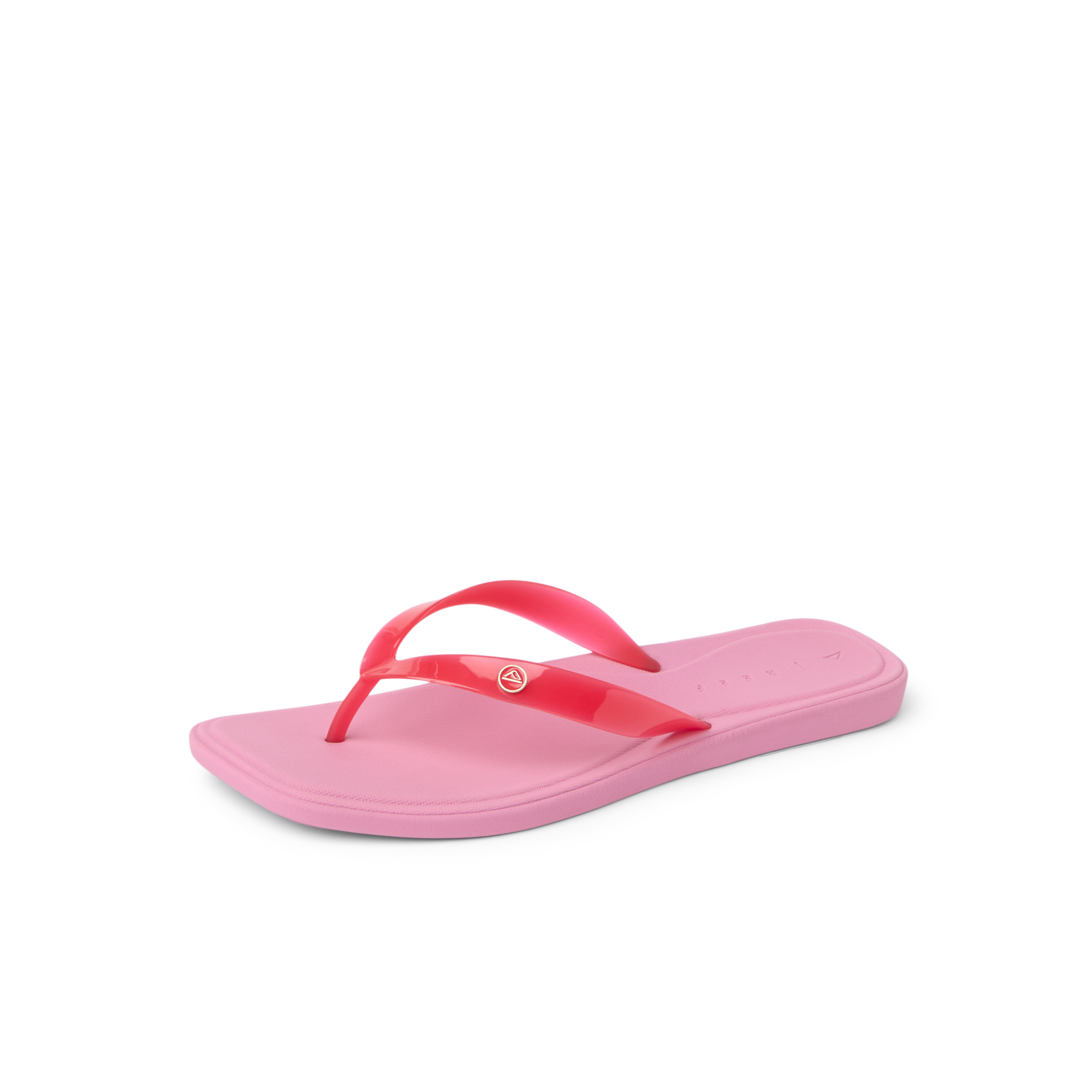 Solaye women's pink flip flop facing right with soft cushioning and anatomical arch support for beach comfort.