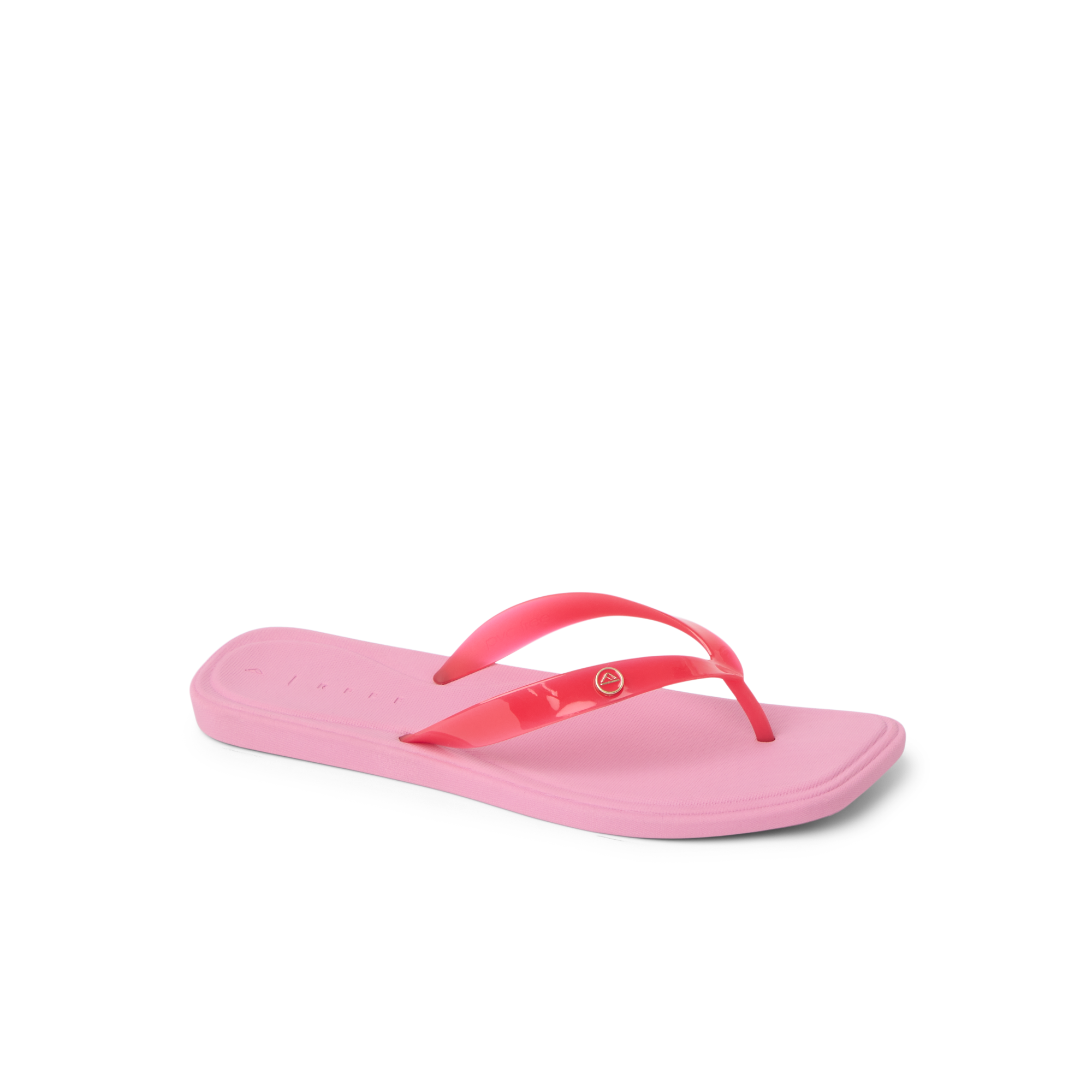 Solaye women's pink flip flop facing left, featuring soft cushioning and anatomical arch support for comfort.