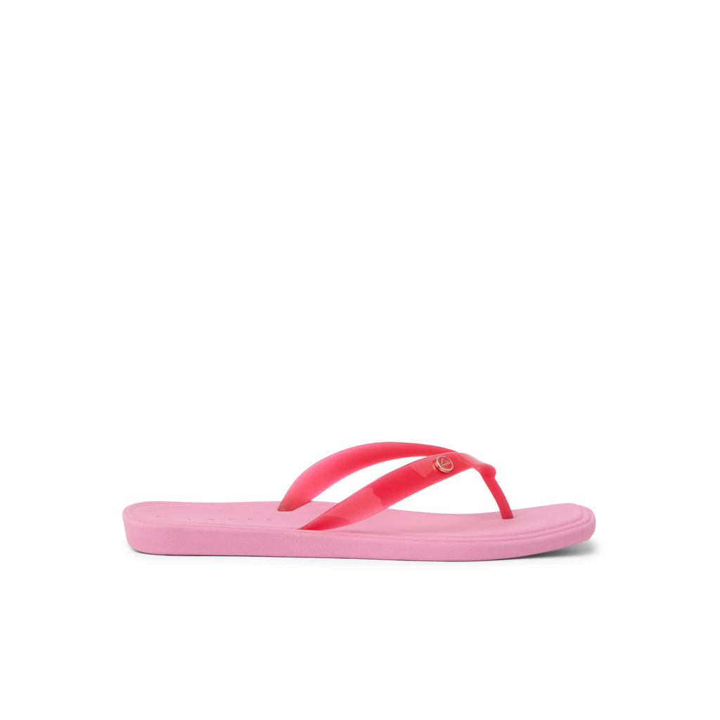 Solaye women's pink flip flop facing right, beach-inspired comfort with anatomical arch support and soft cushioning.