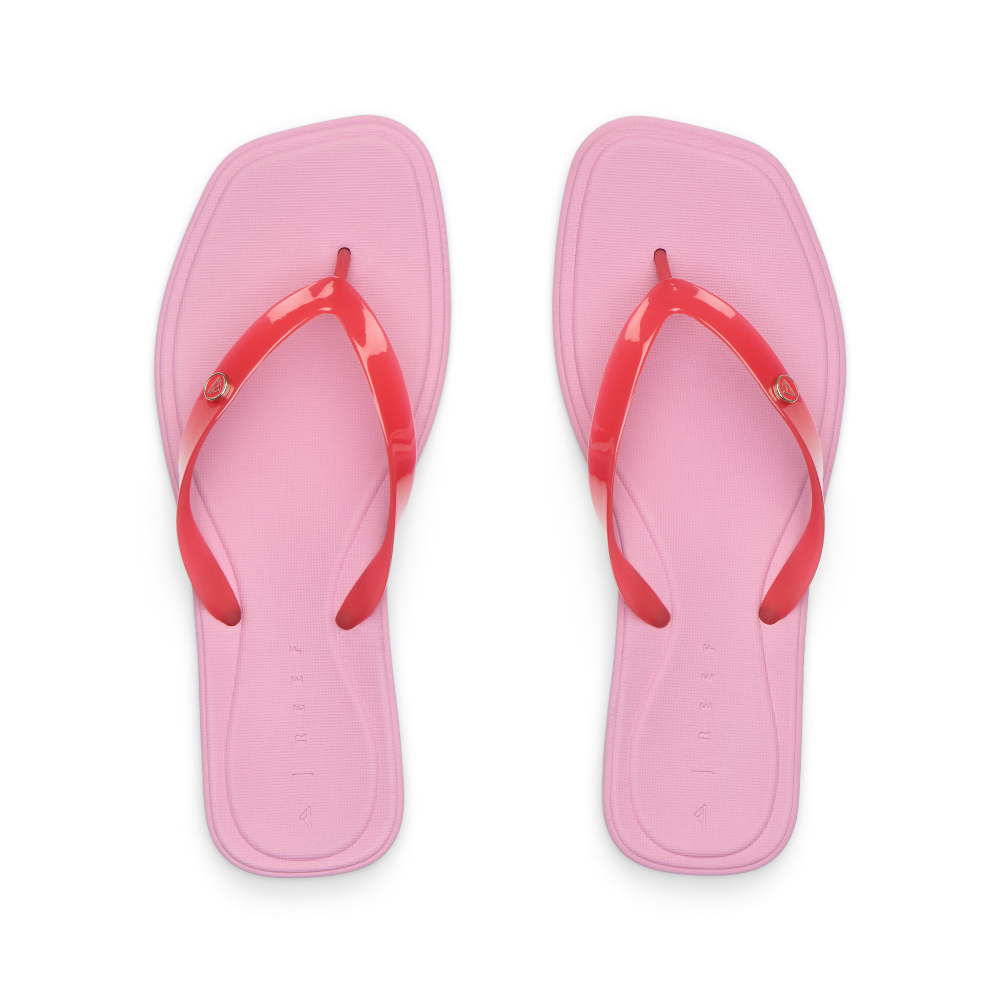 Solaye women's pink sandals with coral straps, top view, beach-inspired comfort and anatomical arch support.