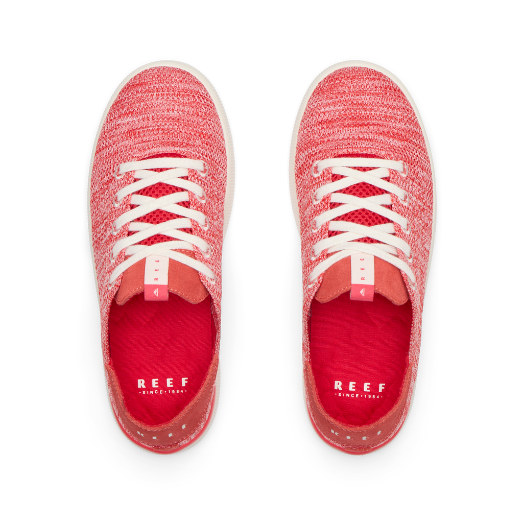 Top view of Reef Neptune women's coral knit sneakers with anatomical arch support and soft cushioning for beach comfort