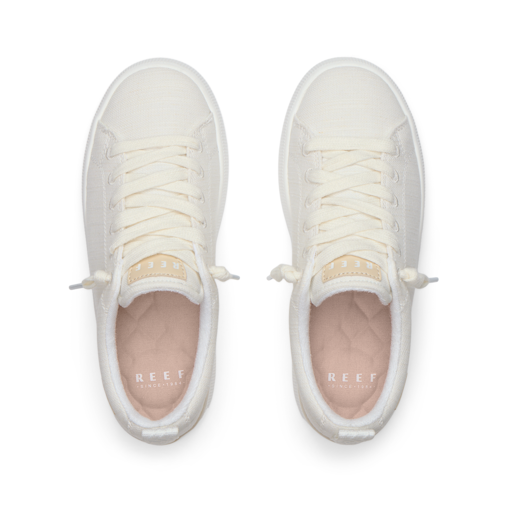 Top view of white Neptune Alana women's sneakers with textile upper, showing laces and cushioned insole for comfort.