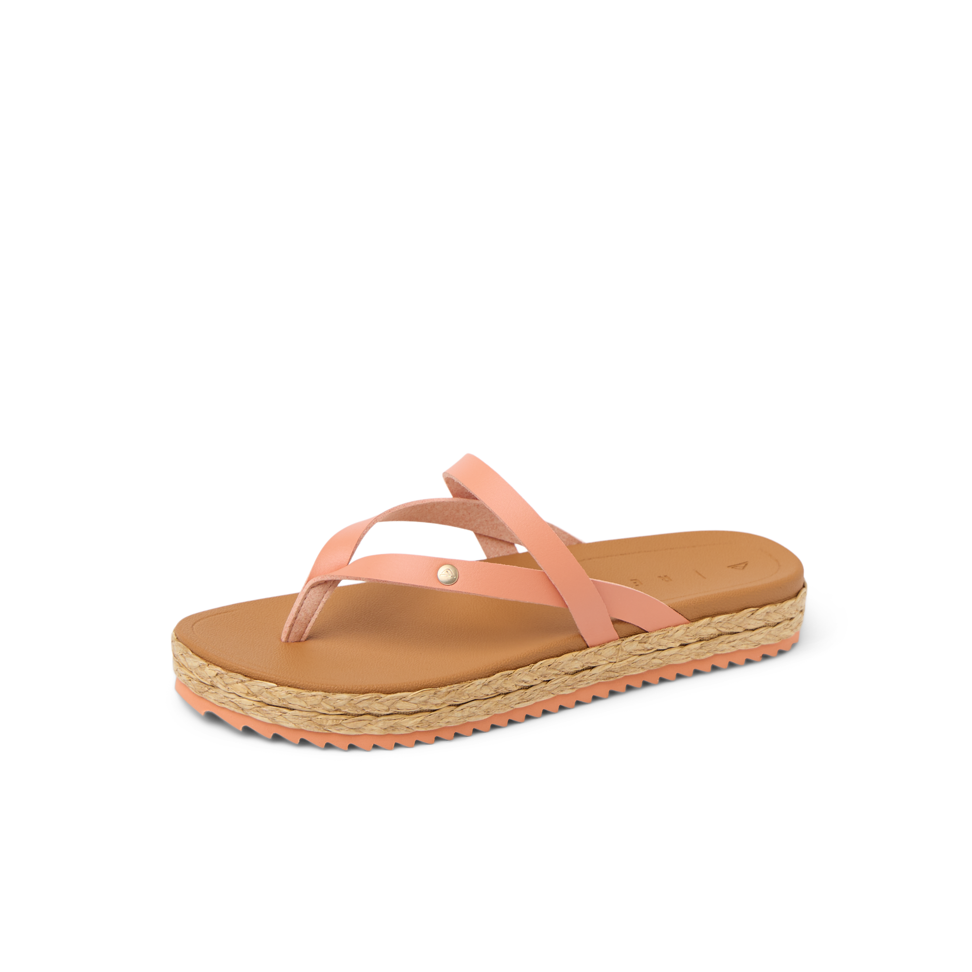 Vista Carmen women's sandal facing left, close-up on toe strap and cushioned arch support with braided platform sole.