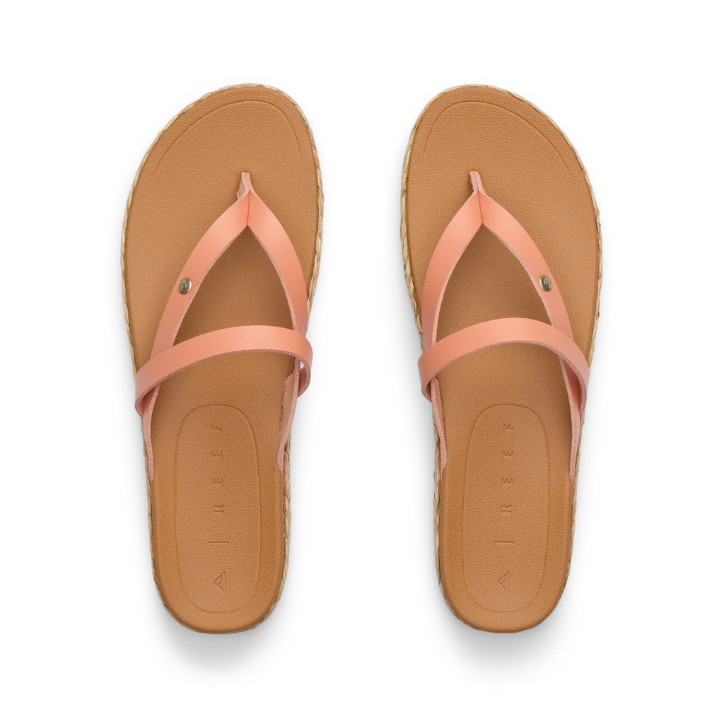 Vista Carmen women's sandals top view facing up, pink straps with molded footbeds for comfort and arch support.