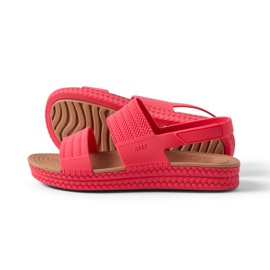 Reef Water Vista women's red sandal facing right showing outer side with soft-rebound cushioning and durable sole.