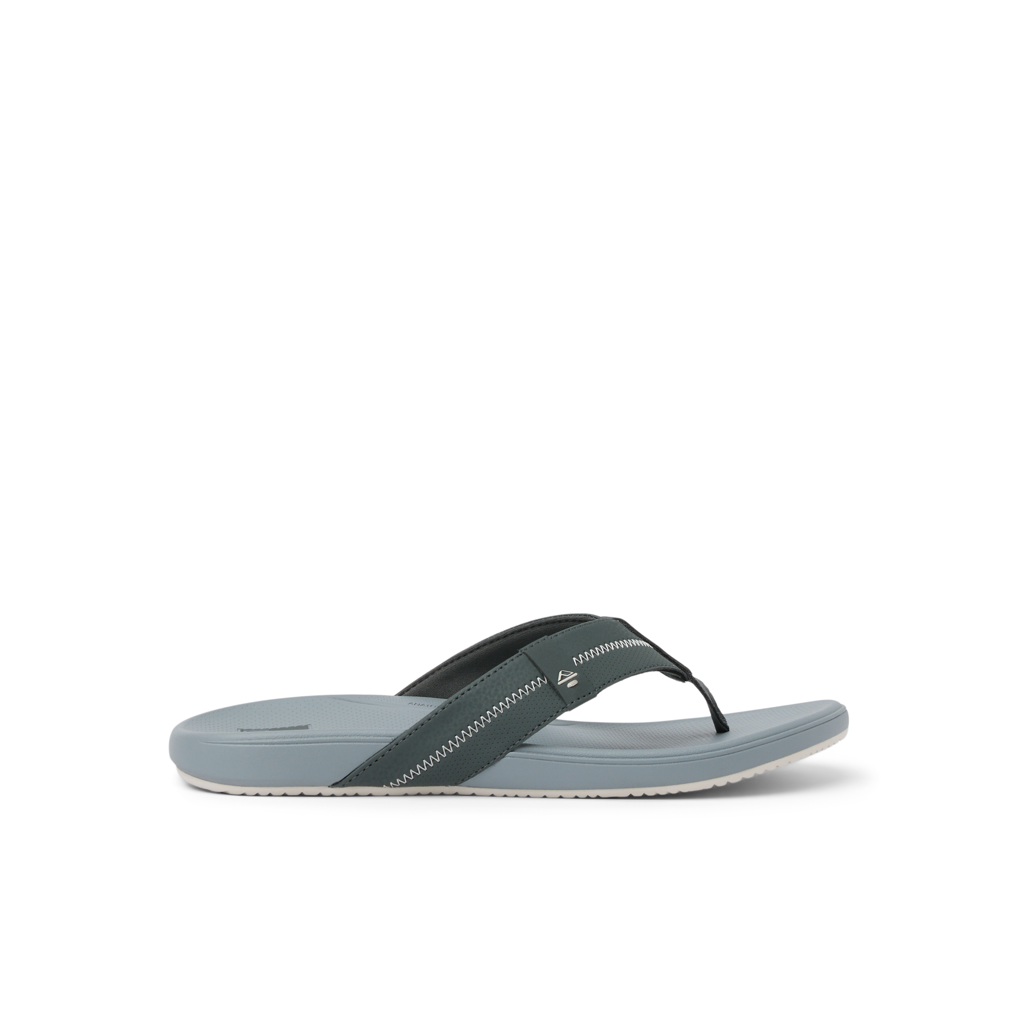 Cushion Phantom 2.0 men's grey flip flop facing left, highlighting soft-rebound cushioning and arch support design.