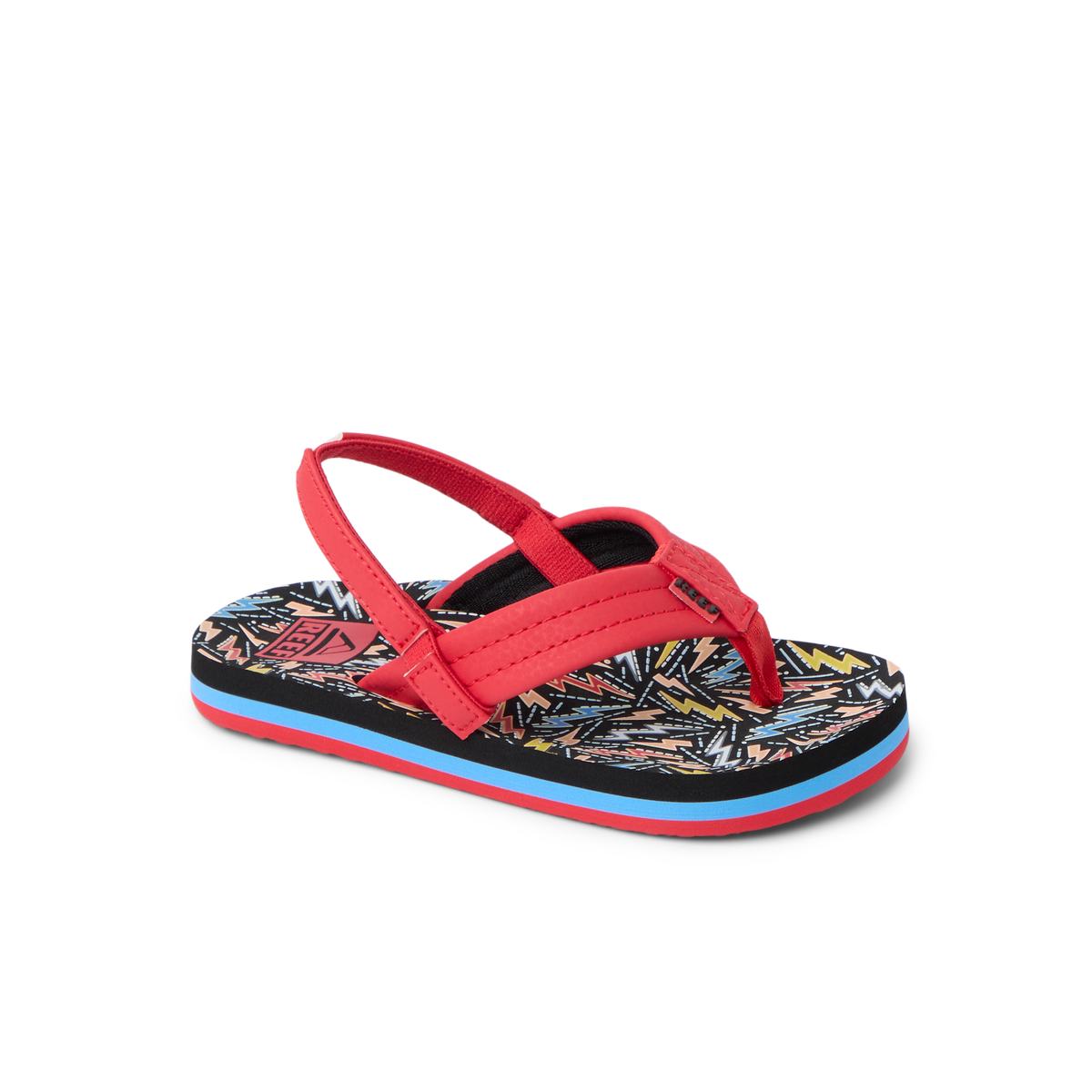 Little Ahi boys sandal facing right, close-up of front and side, featuring soft rebound cushioning and arch support.