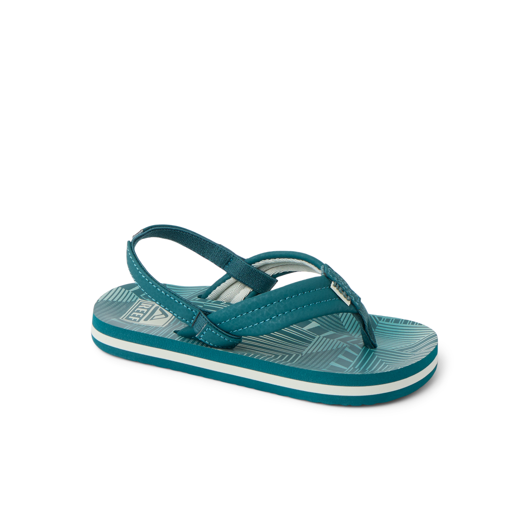 Little Ahi boys’ sandal facing right, soft cushioning, arch support, water-friendly, toddler size 2-4 years, surf-inspired design.