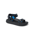 Kids Shoremazing black and blue sandal facing right with adjustable straps and cushioned footbed for comfort and beach use