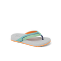 Kids Windswell flip flop facing right, showing side and top view with cushioned grey footbed and orange sole