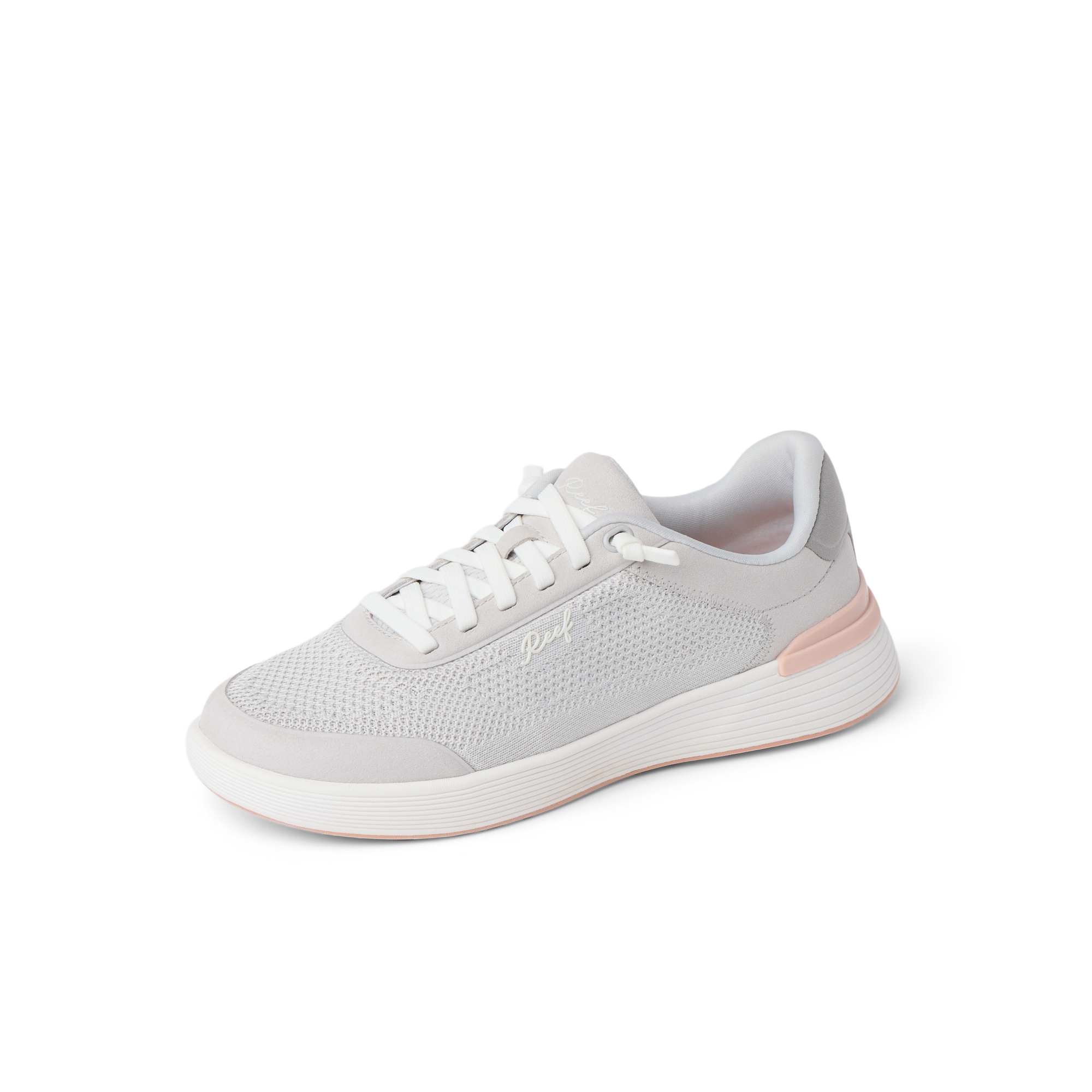 Shoreline Palisades sneaker facing left with breathable grey mesh, soft cushioning, and anatomical arch support for women.