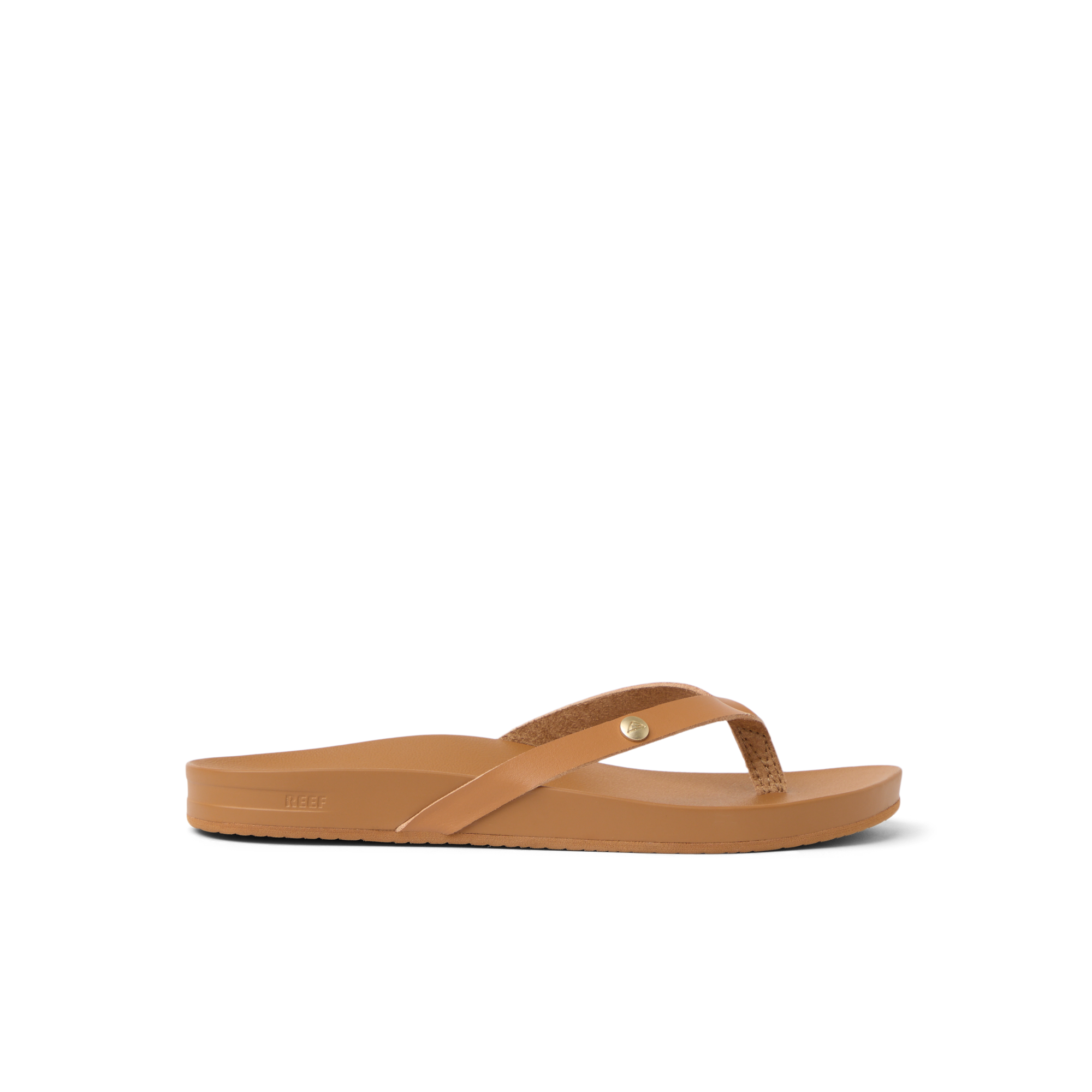Vista Ivy women's tan sandal facing right, lightweight with anatomical arch support and soft cushioning for all-day beach comfort.