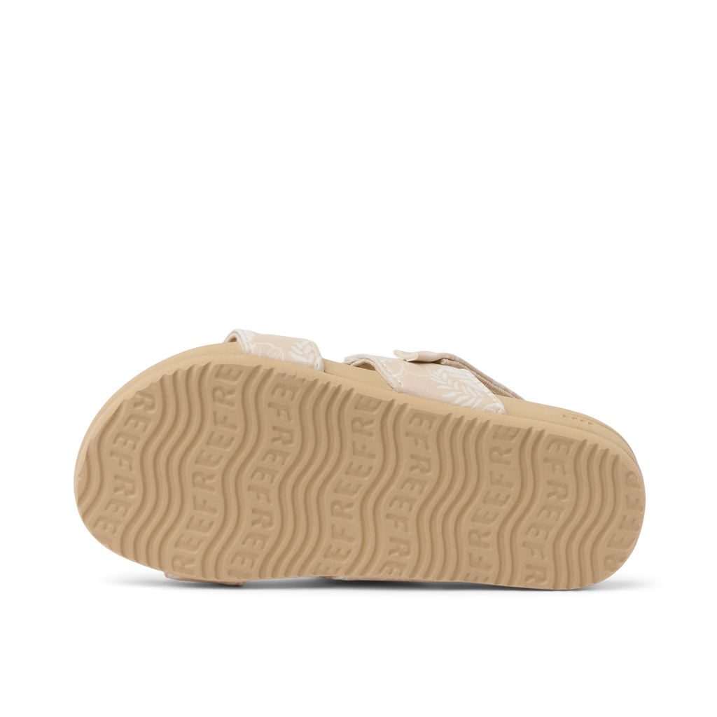 Little Cushion Vista sandal for girls, sole view facing left, showing durable traction and comfort design features.